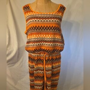 Orange Patterned Sleeveless Jumpsuit